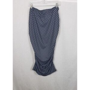 Navy Blue Polka Dot Ruched Midi Skirt XXL Mermaid Stretch Pencil Retro Pinup
